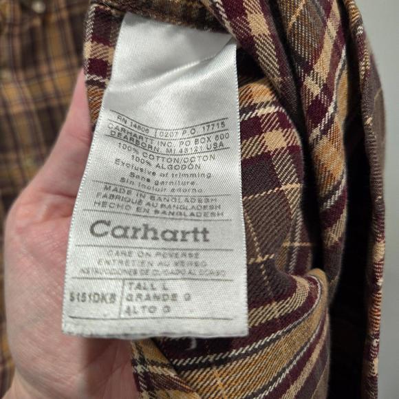 Carhartt S151 DK8 Midweight Flannel Long Sleeve Button Down Shirt Large Tall - Picture 9 of 10
